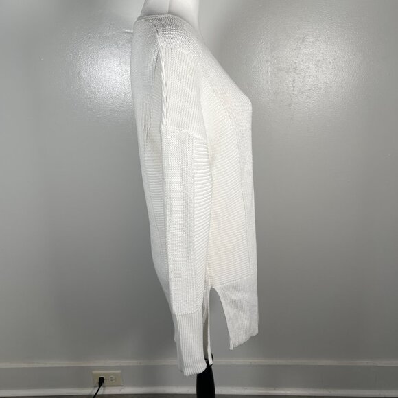 Rachel Zoe White V Neck Ribbed Knit Long Sleeve Pullover Tunic Sweater M - Picture 11 of 14